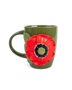 Cana verde cu floare de mac rosu - decor fimo, 360 ml, cod CFI01