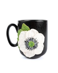 Cana neagra cu floare alba - decor fimo, 360 ml, cod CFI02
