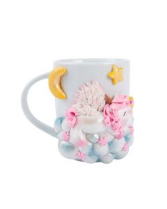 Cana alba pentru copii cu unicorn zburator - decor fimo, 360 ml, cod CFI04