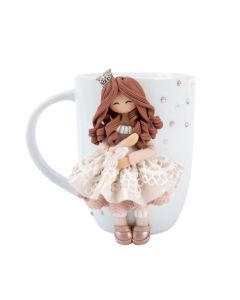 Cana alba pentru copii cu printesa in rochie ivoire - decor fimo, 360 ml, cod CFI05