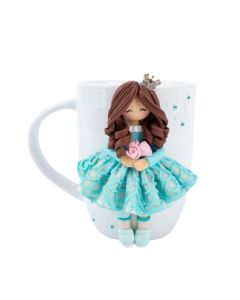 Cana alba pentru copii cu printesa decorata in fimo - 360 ml, cod CFI06