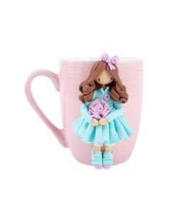 Cana roz pentru copii cu fetita decorata in fimo - 360 ml, cod CFI09