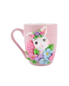 Cana roz pentru copii cu iepuras si flori - 360 ml, cod CFI10