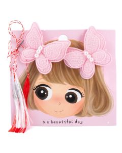 Martisor set agrafe de par fluturi roz cu perle, cod M8M50