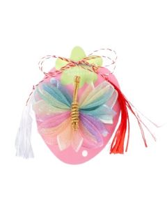 Martisor brosa fluture delicat cu aripi pastelate si corp auriu, cod M8M71