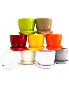 Ghiveci ceramic cu farfurie 16.5 cm diverse culori, cod GH03